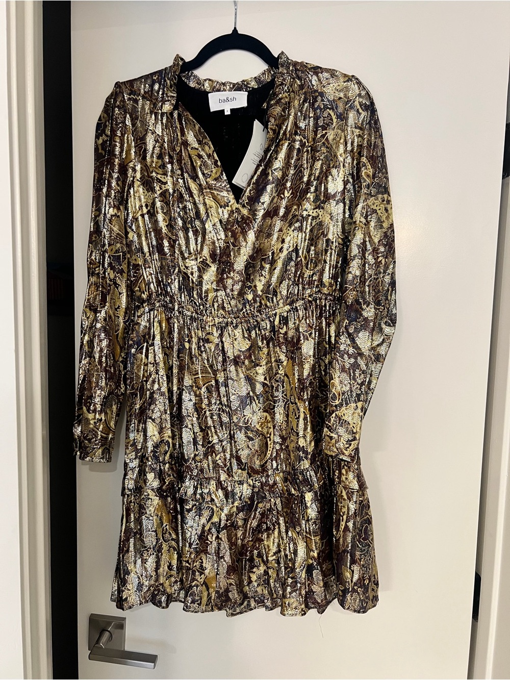 ba&sh Gold Metallic Paisley Mini Dress — Size 2 (M) NWT